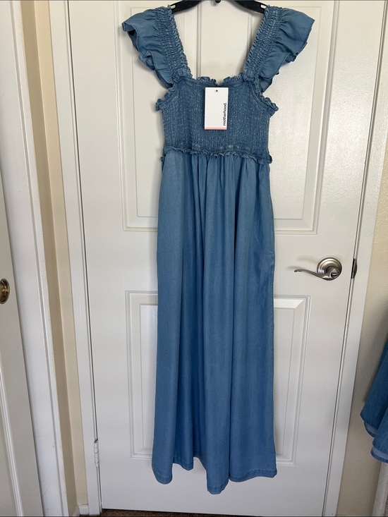 Motherhood Maternity Dresses & Skirts - Motherhood Maternity Blue Chambray Maxi Skirt Dress with Ruffle Straps